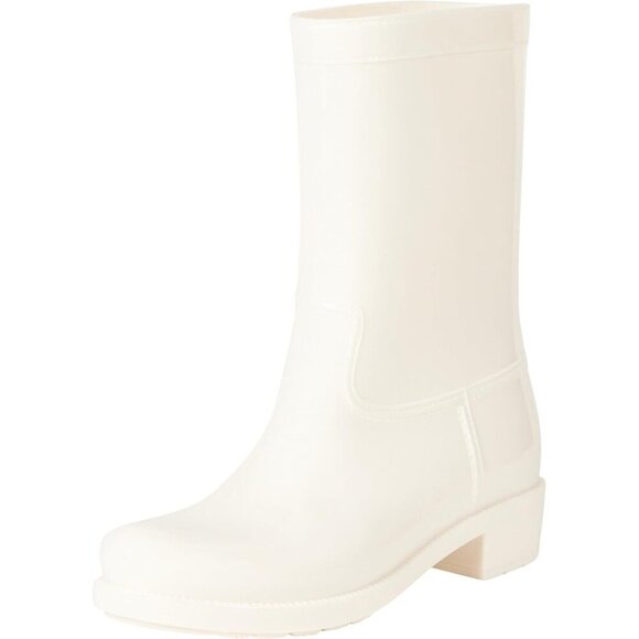 Shoes - Women's White Round Toe Stella Mid Shaft Imported Pvc Pull On Solid Rain Boots